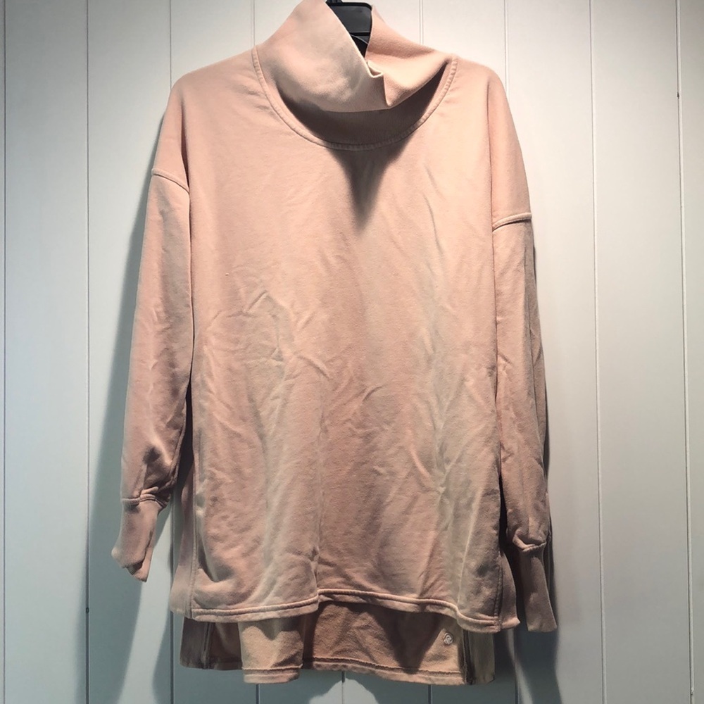 Champion Mock turtleneck extra long side slit tunic Sweatshirt dusty pink Size L
